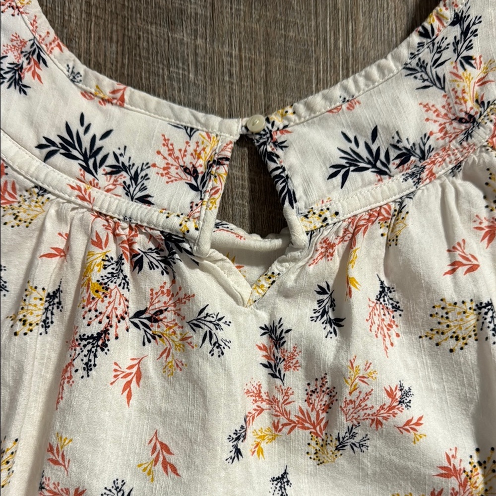 St. John's Bay Floral Blouse - Cream with Coral, Blue and Yellow floral pattern - Picture 6 of 7